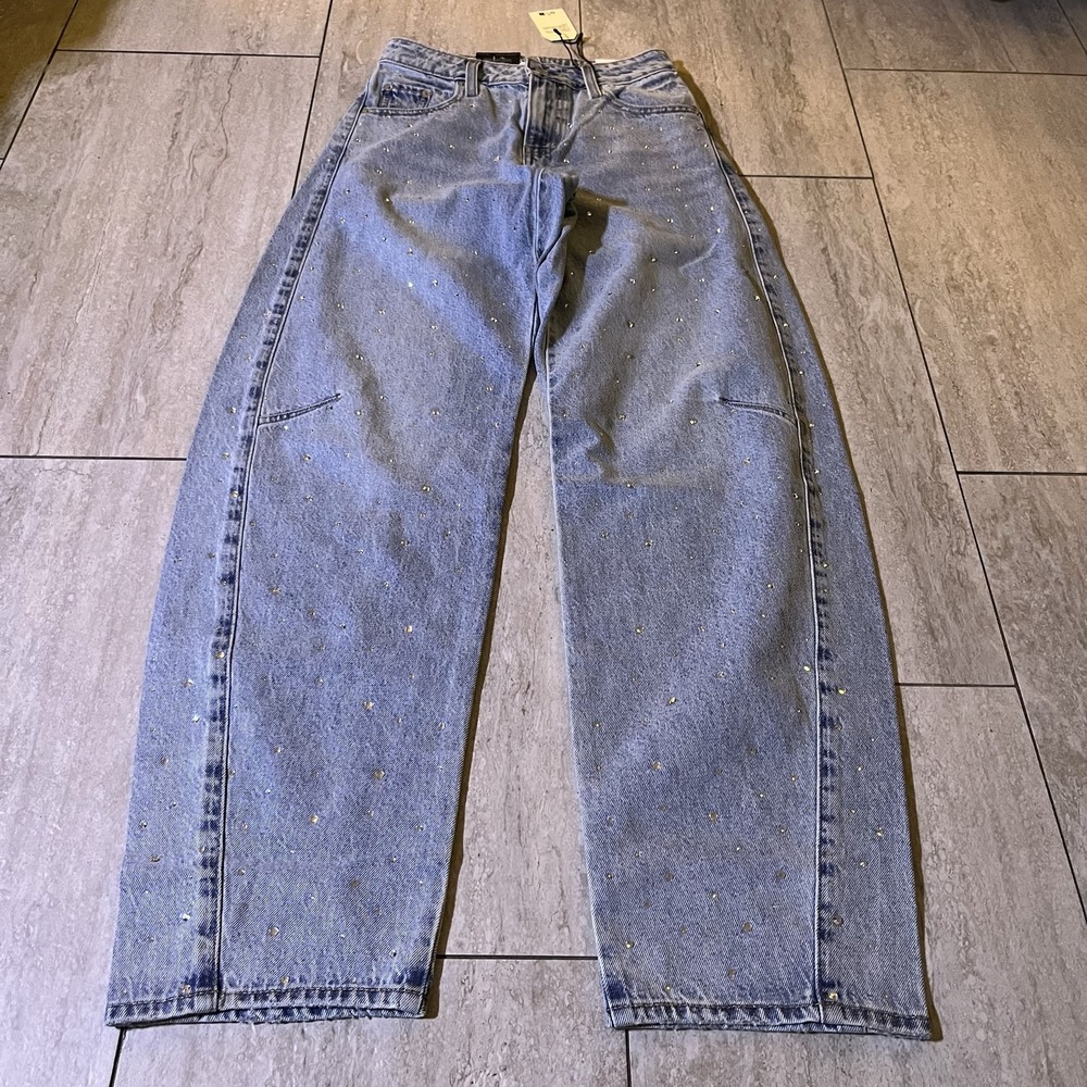 Levis Baggy Dad Barrel Jeans Womens 23x32 Blue Studded Relaxed Non Stretch